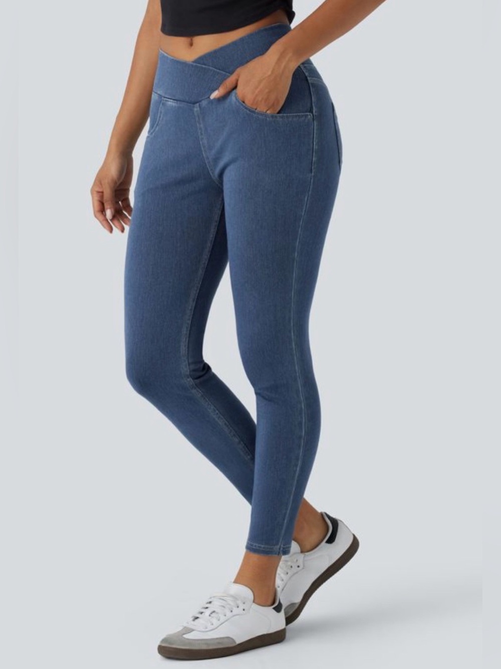 HALARA Blue High-Waist Crossover Jeggings - Size SMALL